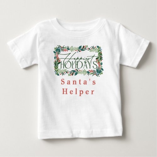 Botanical Custom Text Festive Holiday Christmas Baby T_Shirt