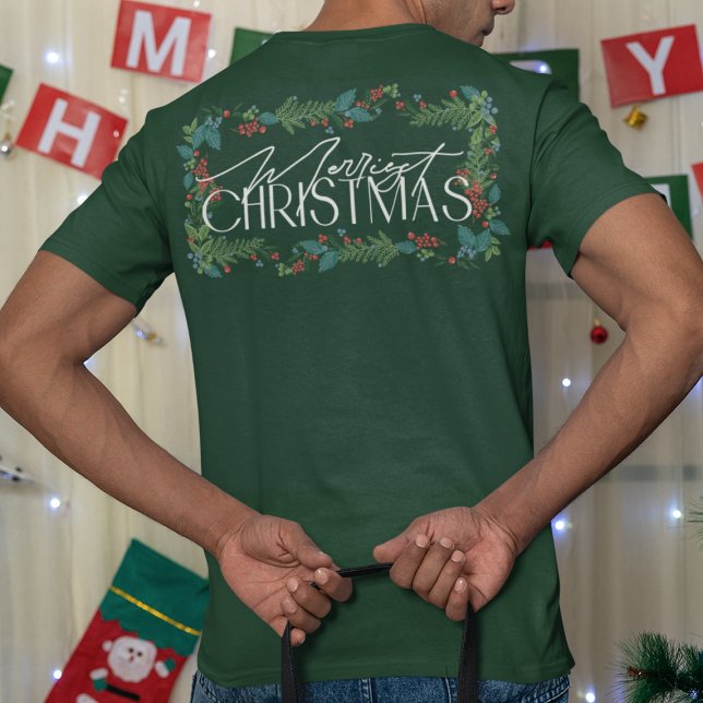 Botanical Custom Text Festive Holiday Christmas T-Shirt (Creator Uploaded)