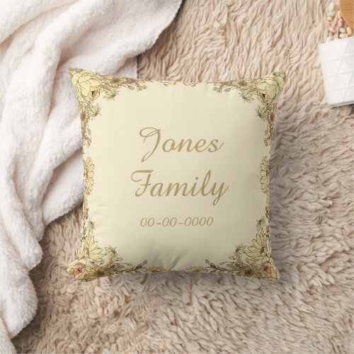 Botanical Customizable Family Name & Date Pillow 