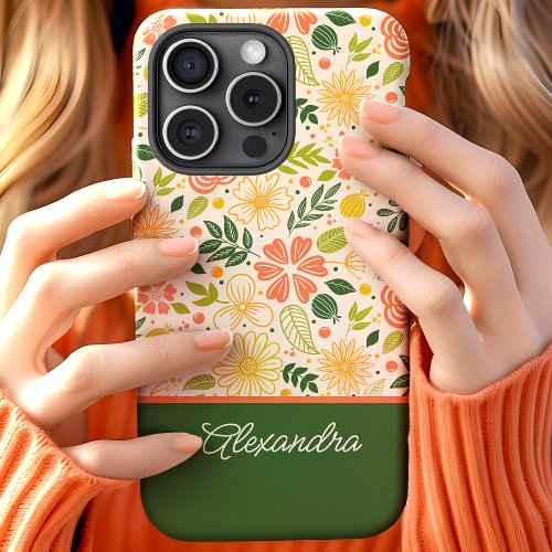 Botanical Cute Floral Pattern Script Name iPhone 15 Case