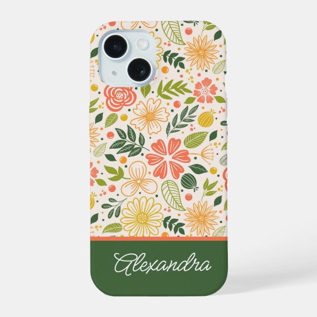 Botanical Cute Floral Pattern Script Name Iphone Case (Back)