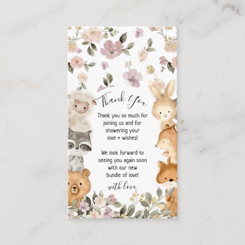 Botanical Cute Forest Baby Animal Thank You Enclosure Card