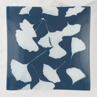 Botanical cyanotype: Ginkgo blue and white tray