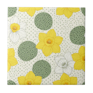 Botanical Daffodil Floral Geometric Pattern (1) Ceramic Tile