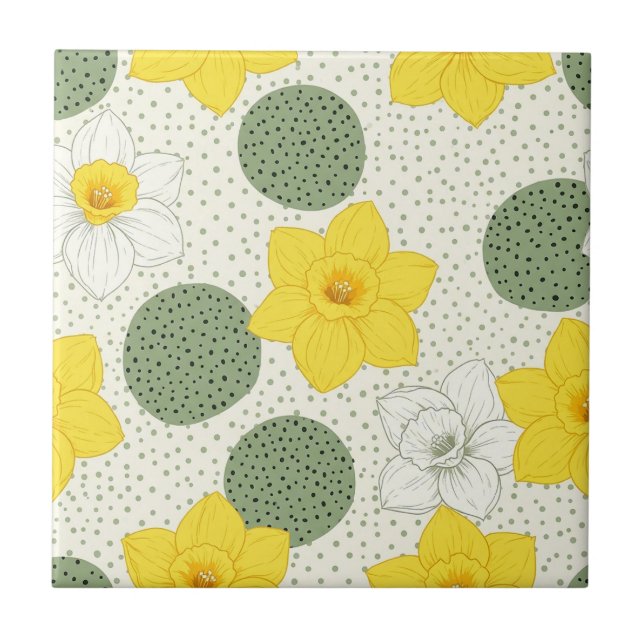 Botanical Daffodil Floral Geometric Pattern (1) Ceramic Tile (Front)