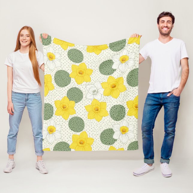 Botanical Daffodil Floral Geometric Pattern (1) Fleece Blanket (In Situ)