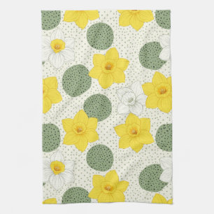 Botanical Daffodil Floral Geometric Pattern (1) Kitchen Towel