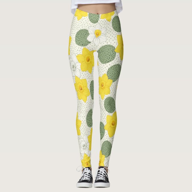 Botanical Daffodil Floral Geometric Pattern (1) Leggings (Front)