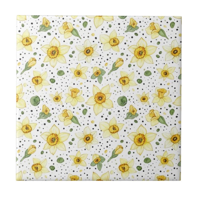 Botanical Daffodil Floral Geometric Pattern (2) Ceramic Tile (Front)