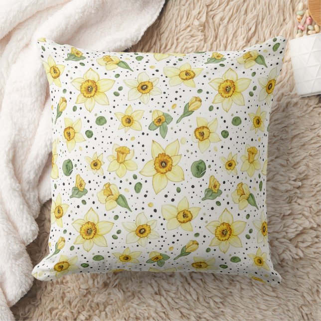 Botanical Daffodil Floral Geometric Pattern (2) Throw Pillow (Blanket)