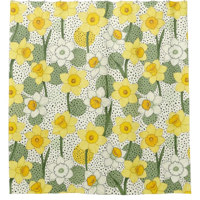 Botanical Daffodil Floral Geometric Pattern (3) Shower Curtain (Front)