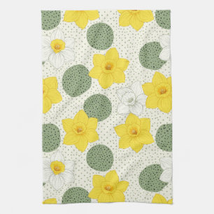 Botanical Daffodil Floral Geometric Pattern Kitchen Towel