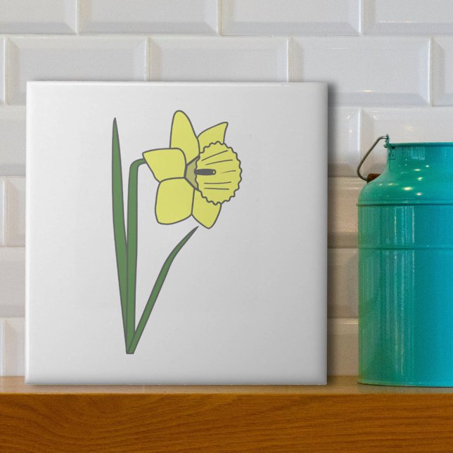 Botanical Daffodil Pastel Flower  Ceramic Tile (Daffodil White Ceramic Tile)
