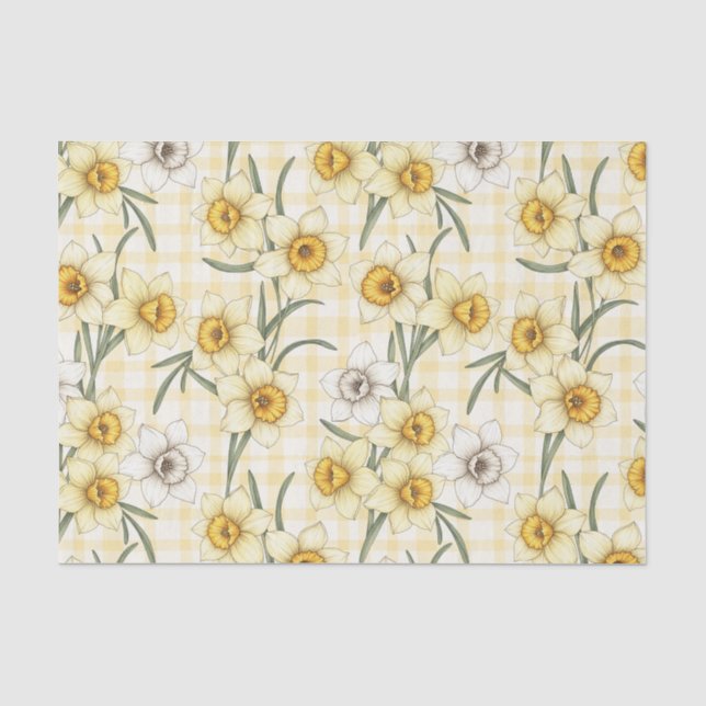 Botanical Daffodil Plaid Pattern Tissue Paper (Front)