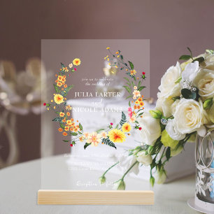 Botanical Daffodils Daisy Peony Flowers Wedding Acrylic Invitations