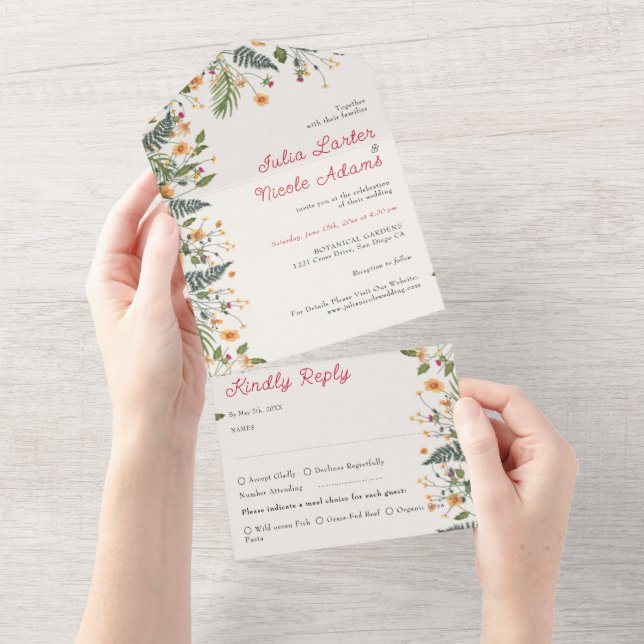 Botanical Daffodils Daisy Peony Flowers Wedding All In One Invitation (Tearaway)