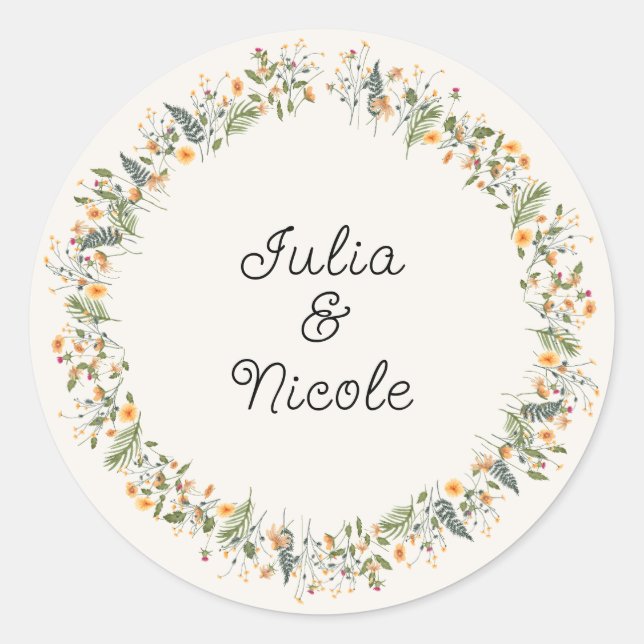Botanical Daffodils Daisy Peony Flowers Wedding Classic Round Sticker (Front)