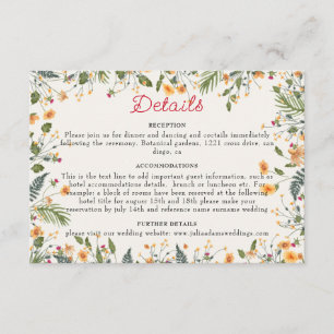 Botanical Daffodils Daisy Peony Flowers Wedding Enclosure Card
