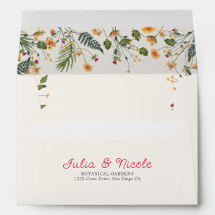 Botanical Daffodils Daisy Peony Flowers Wedding Envelope