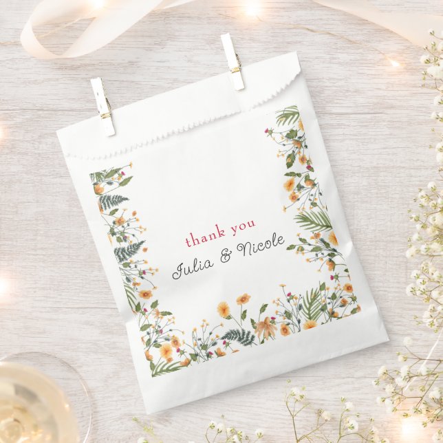 Botanical Daffodils Daisy Peony Flowers Wedding Favor Bag (Clipped)