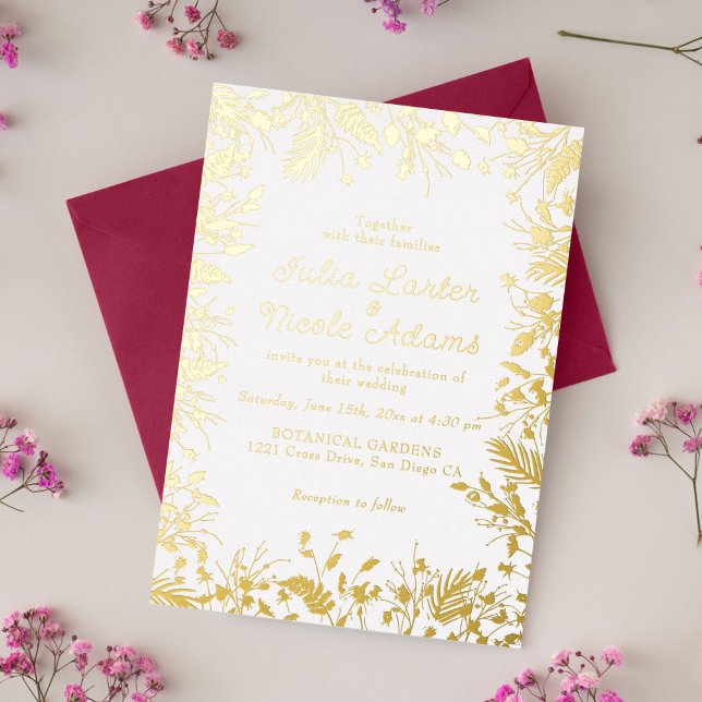 Botanical Daffodils Daisy Peony Flowers Wedding Foil Invitation (Creator Uploaded)