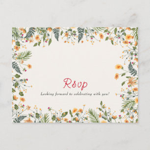 Botanical Daffodils Daisy Peony Flowers Wedding Postcard