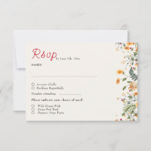 Botanical Daffodils Daisy Peony Flowers Wedding RSVP Card