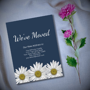 Botanical Daisies New Home Navy Blue Announcement Postcard