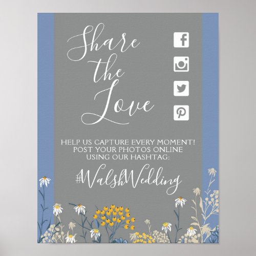 Botanical Daisy Floral Wedding Hashtag Photo Sign