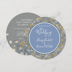Botanical Daisy Floral Yellow & Navy Blue Wedding Invitation