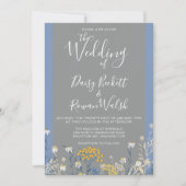 Botanical Daisy Floral Yellow & Navy Blue Wedding Invitation (Front)