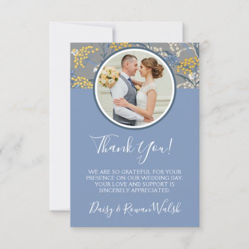 Botanical Daisy Floral Yellow  Navy Blue Wedding Thank You Card