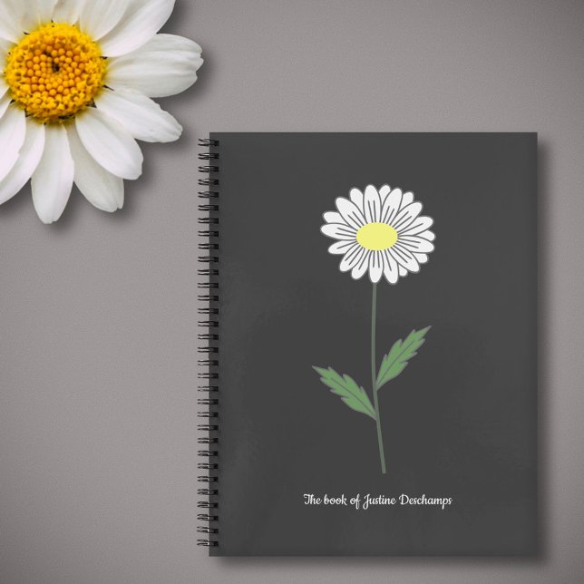 Botanical Daisy Flower Black Notebook (Daisy Flower Black Notebook)