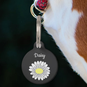 Botanical Daisy Flower Black Pet Tag