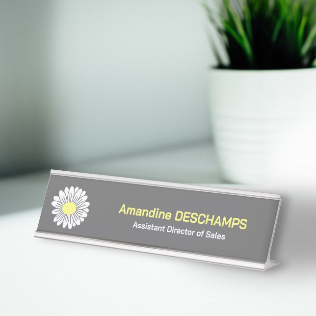 Botanical Daisy Flower Gray Desk Name Plate (Botanical Daisy Flower Gray Desk Name Plate)
