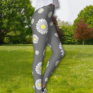 Botanical Daisy Flower Gray Leggings