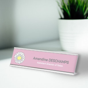 Botanical Daisy Flower Pink Desk Name Plate