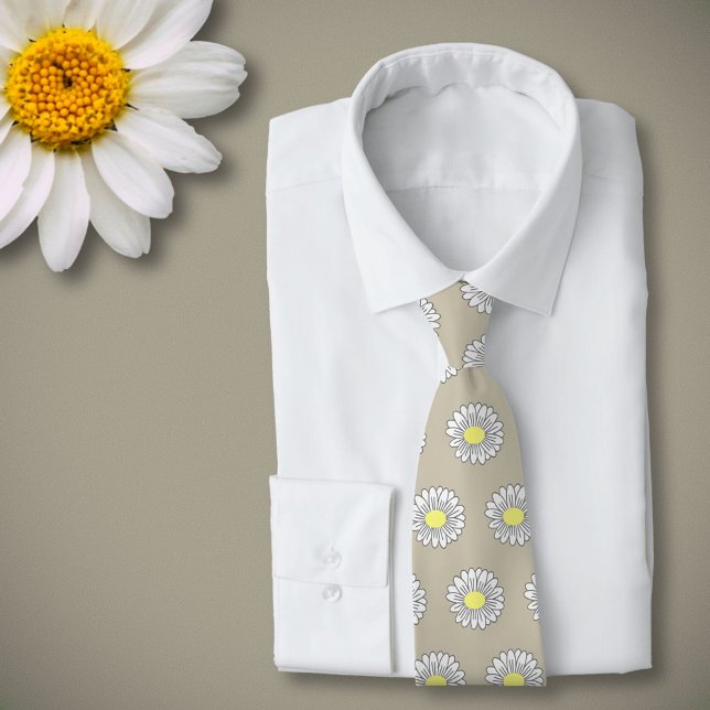 Botanical Daisy Pastel Flower Brown Neck Tie (Daisy Flower Light Brown Neck Tie)