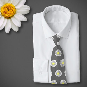 Botanical Daisy Pastel Flower Gray Neck Tie