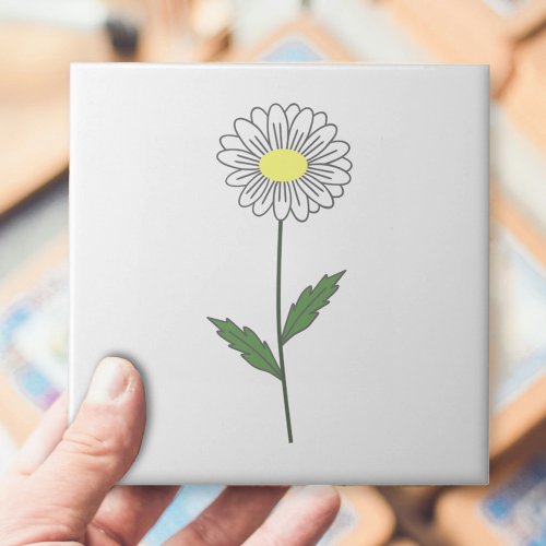 Botanical Daisy Pastel Flower White Ceramic Tile