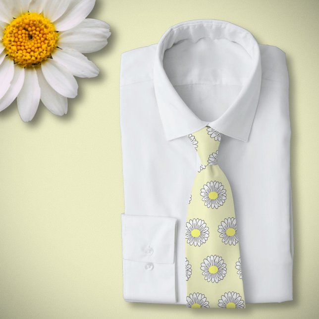 Botanical Daisy Pastel Flower Yellow Neck Tie (Daisy Flower Yellow Neck Tie)