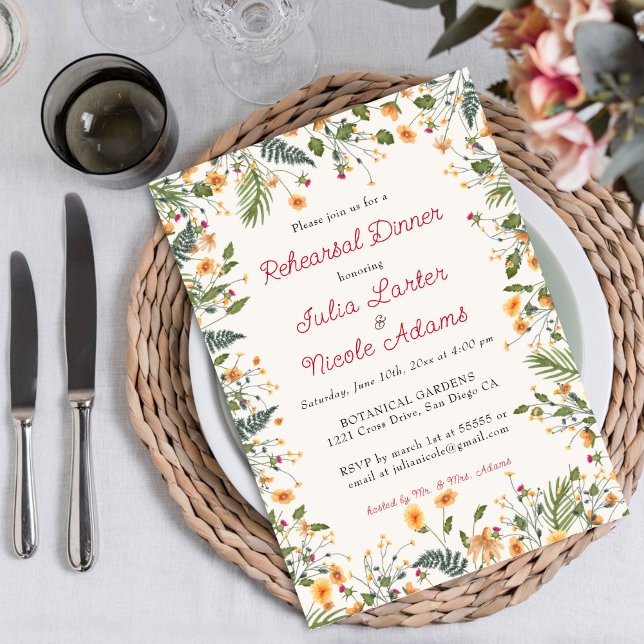 Botanical Daisy Peony Flowers Rehearsal Dinner Invitation (Creator Uploaded)