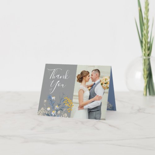 Botanical Daisy Yellow  Blue Wedding Thank You Card