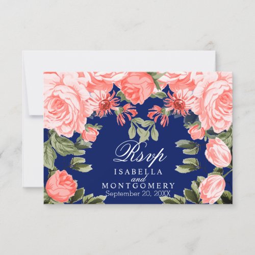 Botanical Dark Blue and Coral Flower _ RSVP