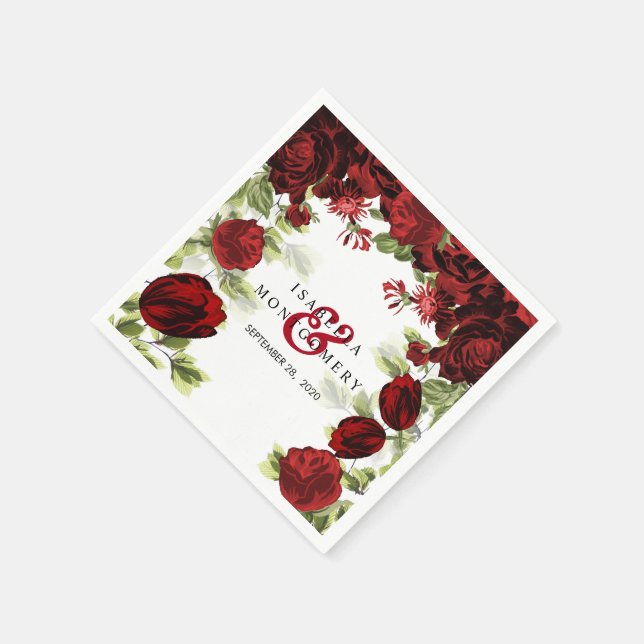 Botanical Dark Red Floral Wedding Napkins (Corner)
