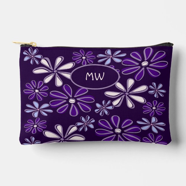  Botanical Dark Violet Flower Pattern  Initials Accessory Pouch (Front)