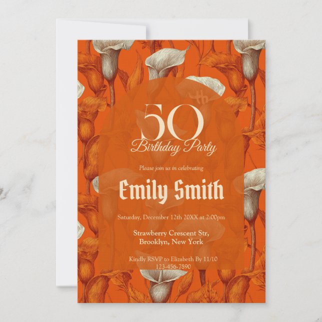 Botanical dCall Lilies Accent Women Birthday Invitation (Front)