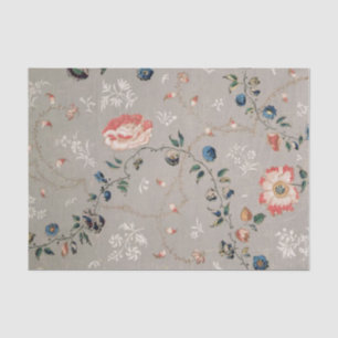 Botanical Decoupage Tissue Paper Gray Pink Flowers