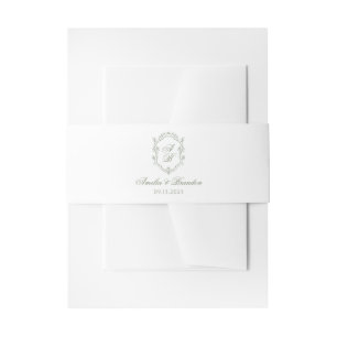 Botanical Deep Sage Green Monogram Crest Wedding Invitation Belly Band