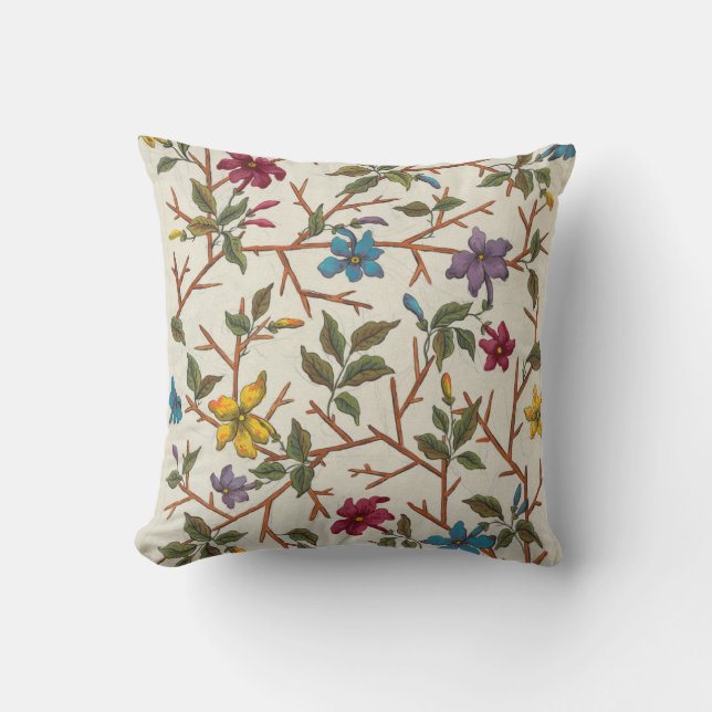Botanical design of flowers and branches throw pillow (Front)